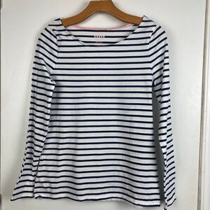 BODEN White Navy Striped Round Neck Long Sleeve Tee 100% Cotton Nautical sz 6 US